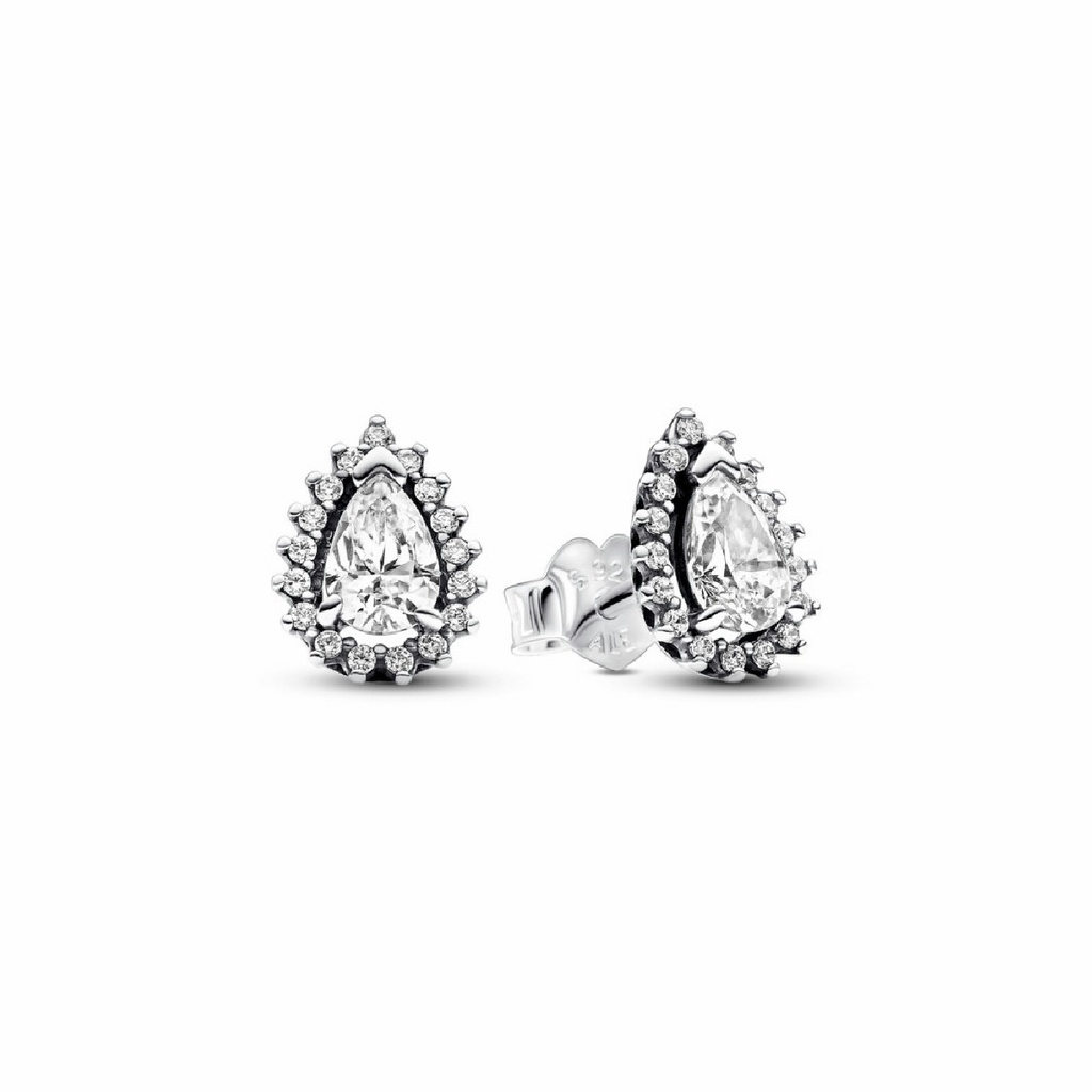 Pendientes Pandora de Botón Halo Brillante Corte de Pera