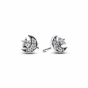 Pendientes Pandora de Botón Luna y Estrellas Brillantes
