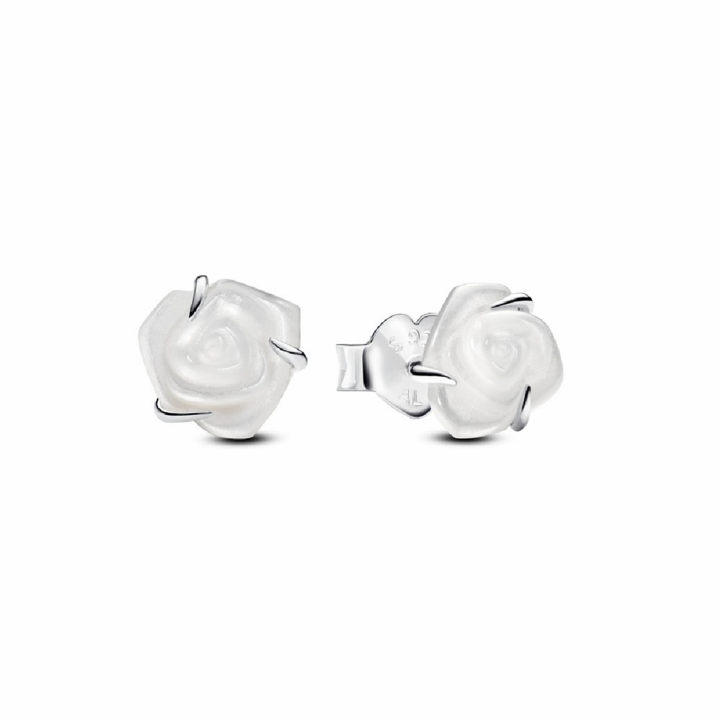 Pendientes Pandora de Botón Flor Rosa Blanca