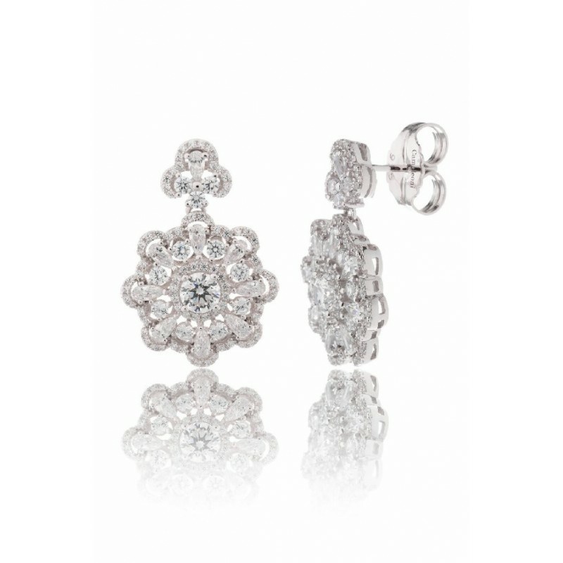 Pendientes Camaleoni Vilna Plata Rodio Flor Colgada WP074/LP