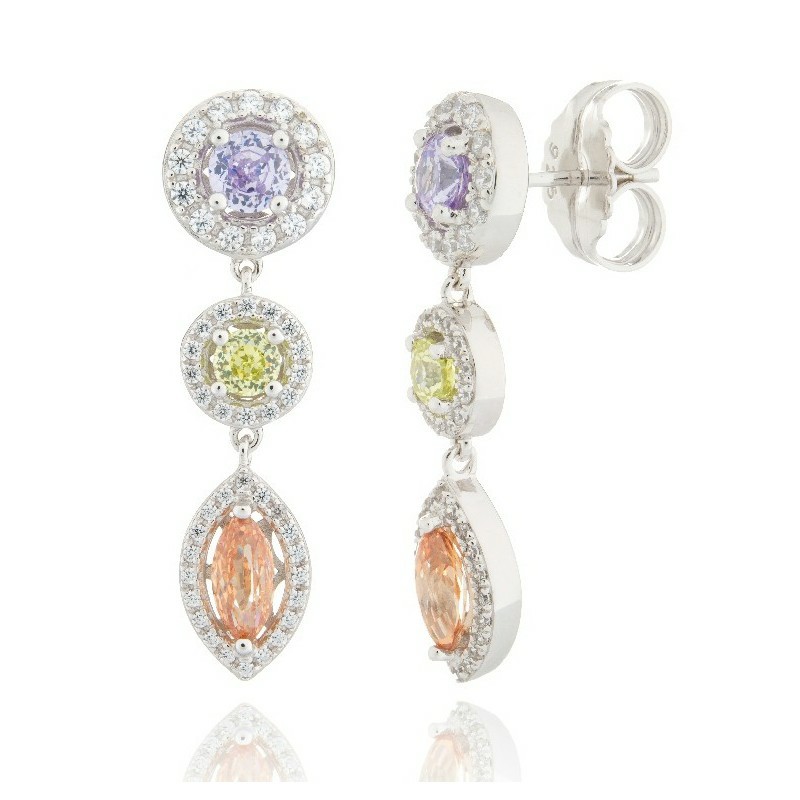 Pendientes Camaleoni Dorano  Plata Rodio Oval Varios Colores WPC004/L/MP