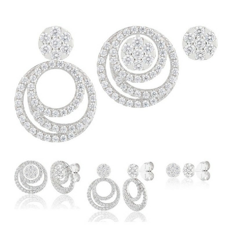 Pendientes Camaleoni  Plata Rodio Desmontable Cerco y 3 Circulos WPD006/LP