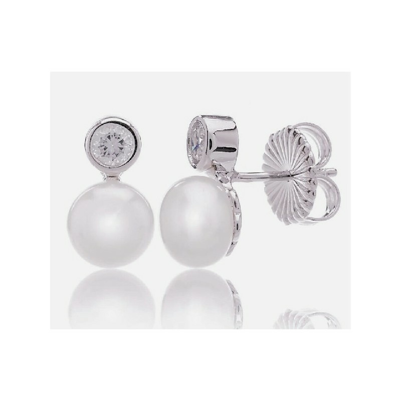 Pendientes Camaleoni  Sant Angelo Plata Rodio Chaton y Perla WPP019/CP