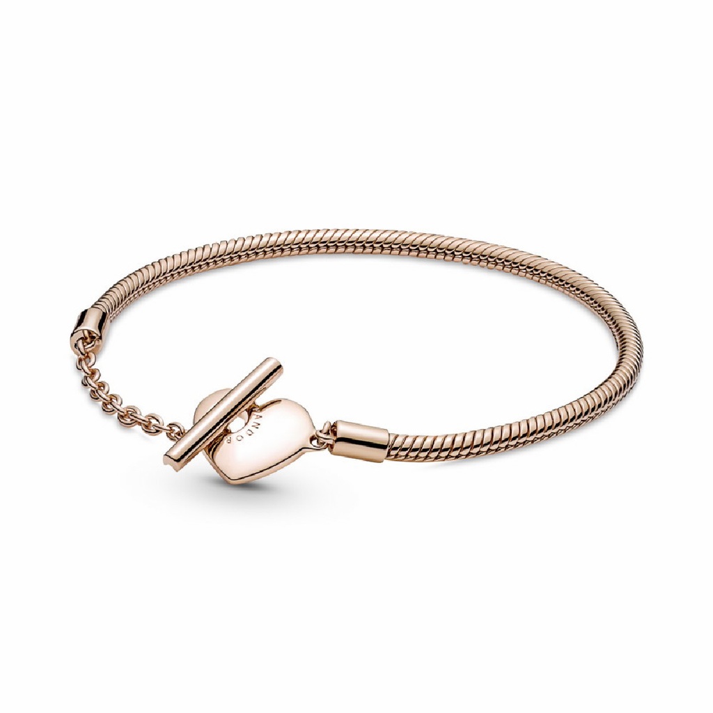 Pulsera Pandora Moments Rose Cadena de Serpiente con Cierre en T y Corazón 589285C00