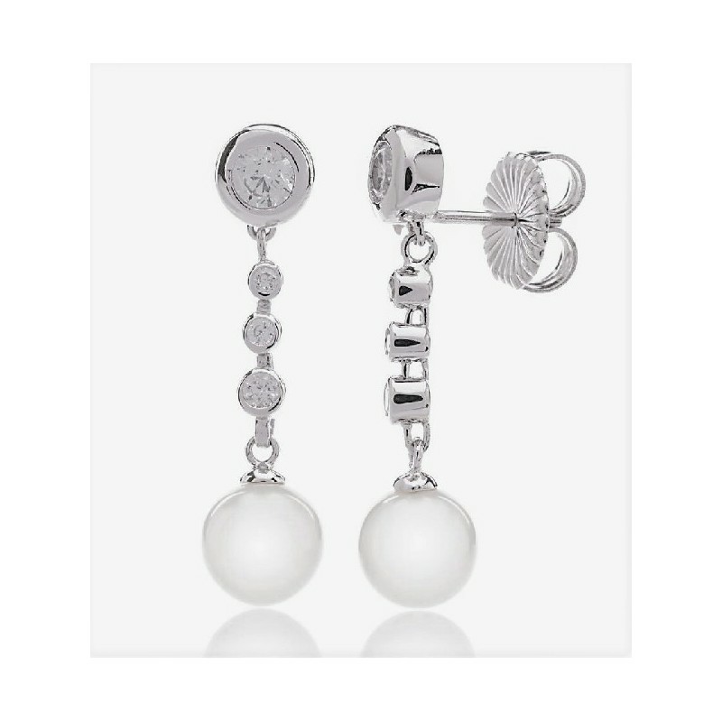 Pendientes Camaleoni Gondar Plata Rodio Chatones y Perla WPP022/LP