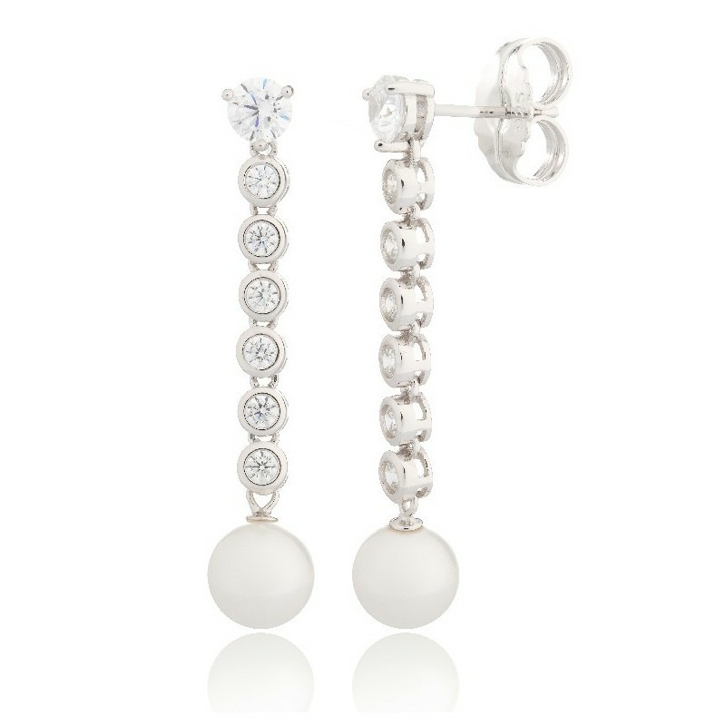 Pendientes Camaleoni Mull Plata Rodio 6 Chatones y Perla WPP025/LP