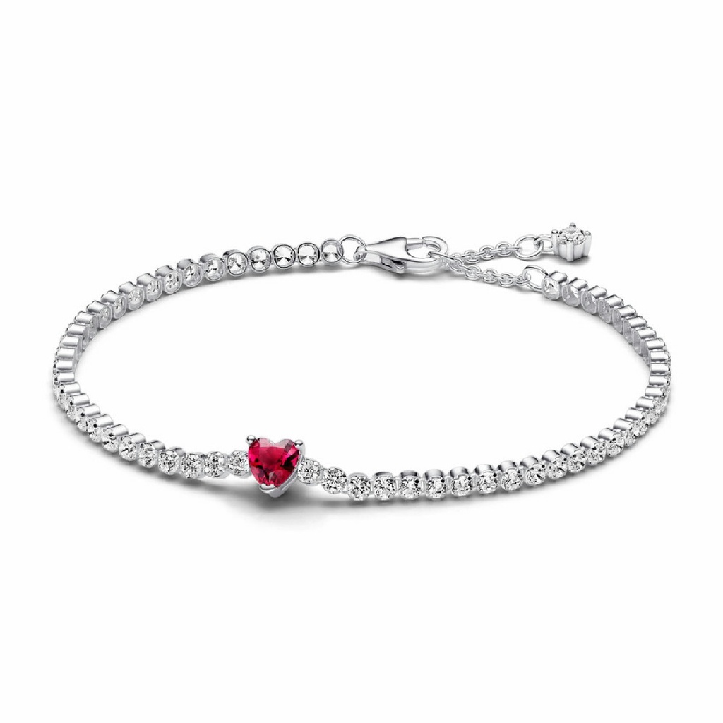 Pulsera tenis Pandora Corazón Brillante Rojo