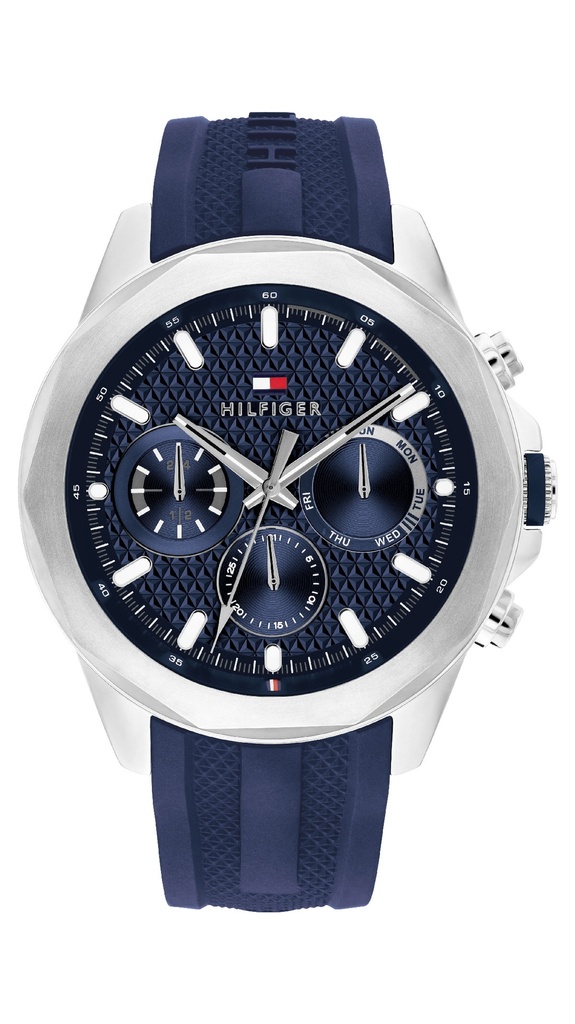 Reloj Tommy Hilfiger Hombre Multifuncion Lars Acero Plateado Silicona Azul 1710649