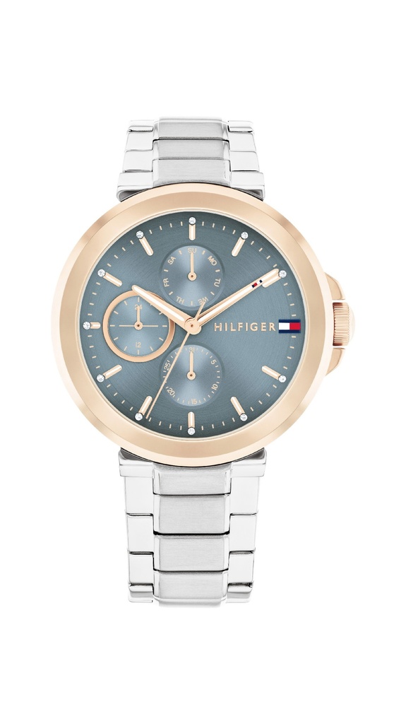 Reloj Tommy Hilfiger Mujer Lori Multifunción Acero Bicolor Plateado IP Rose y Esfera Turquesa 1782754