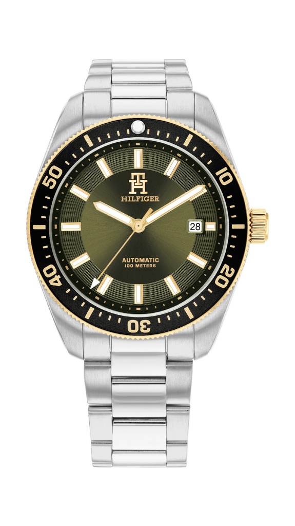 Reloj Tommy Hilfiger Hombre TH85 Analógico Plateado Acero Esfera Verde 1792155