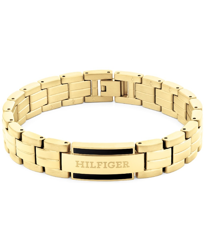 PULSERA TOMMY HILFIGER ACERO INOX BAÑO ORO Y PLACA LOGO HOMBRE