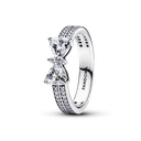 Anillo Pandora Doble Banda Lazo Brillante