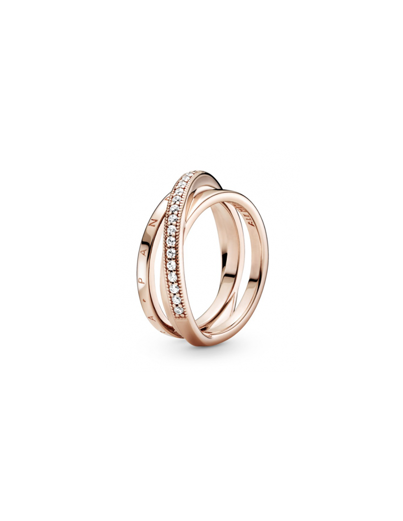 Anillo Pandora Cruzado Triple Alianza en Pavé