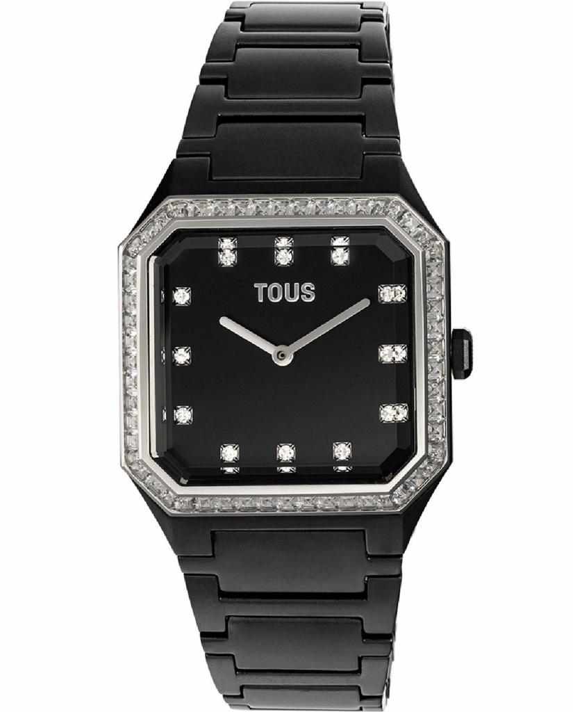 Reloj Tous Karat Squared analógico mujer con brazalete de aluminio negro y circonitas