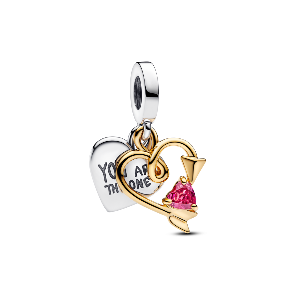 Charm Colgante Pandora Doble Corazon Grabable y Flecha Bicolor