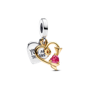 Charm Colgante Pandora Doble Corazón Grabable y Flecha Bicolor