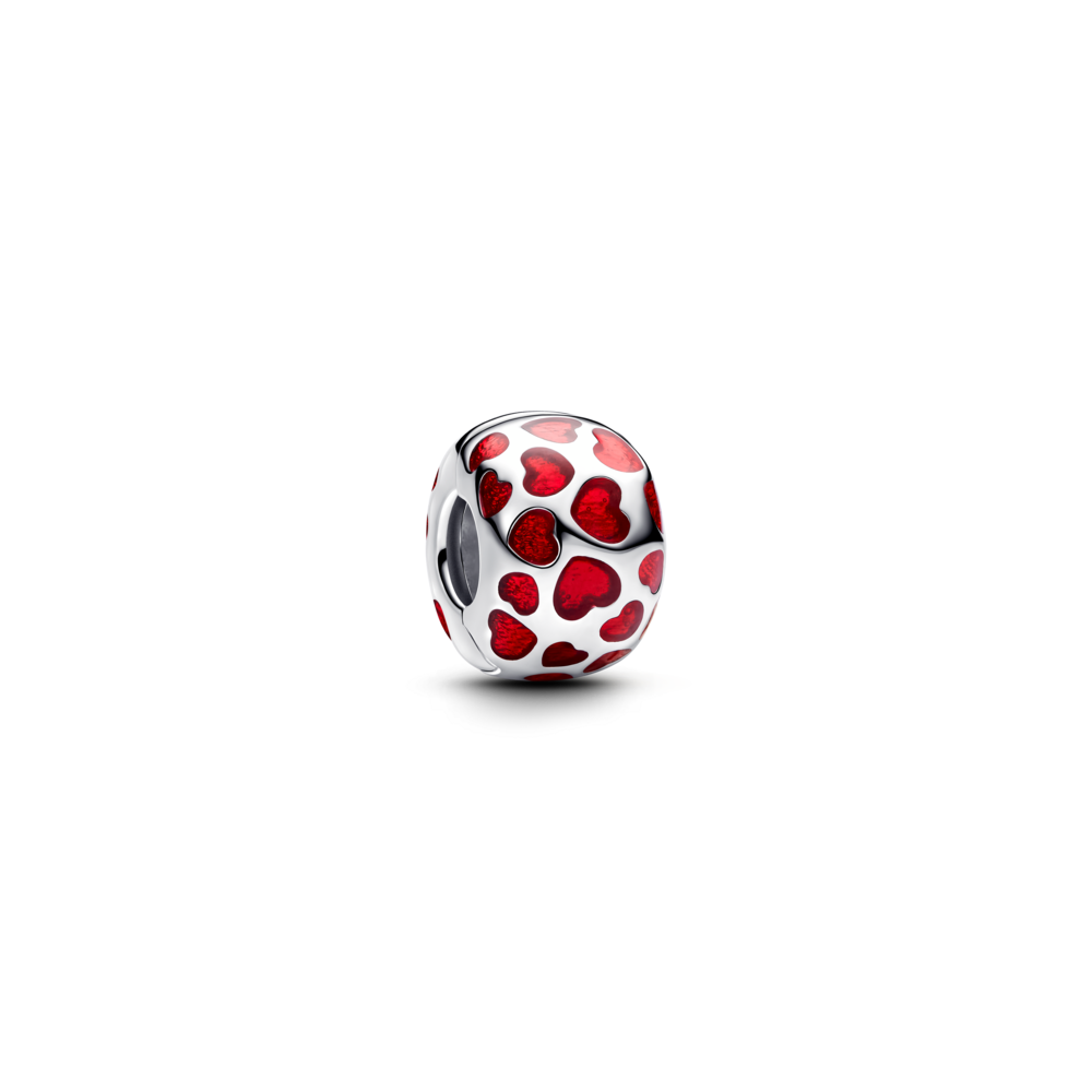 Charm Pandora de Clip Redondo Corazones Rojos