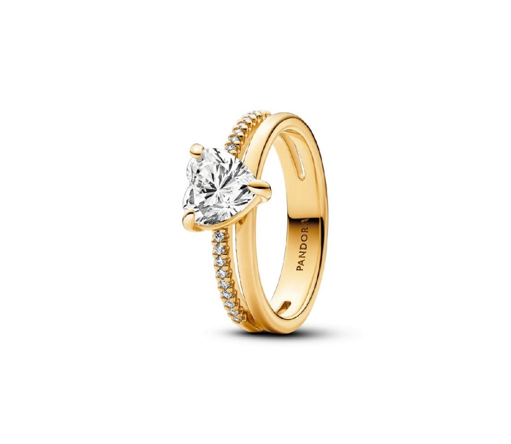 Anillo Pandora Corazón Doble con Banda Dorado 163100C01