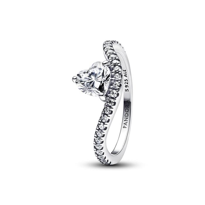 Anillo Pandora Corazón Ondulado en Pavé 193661C01