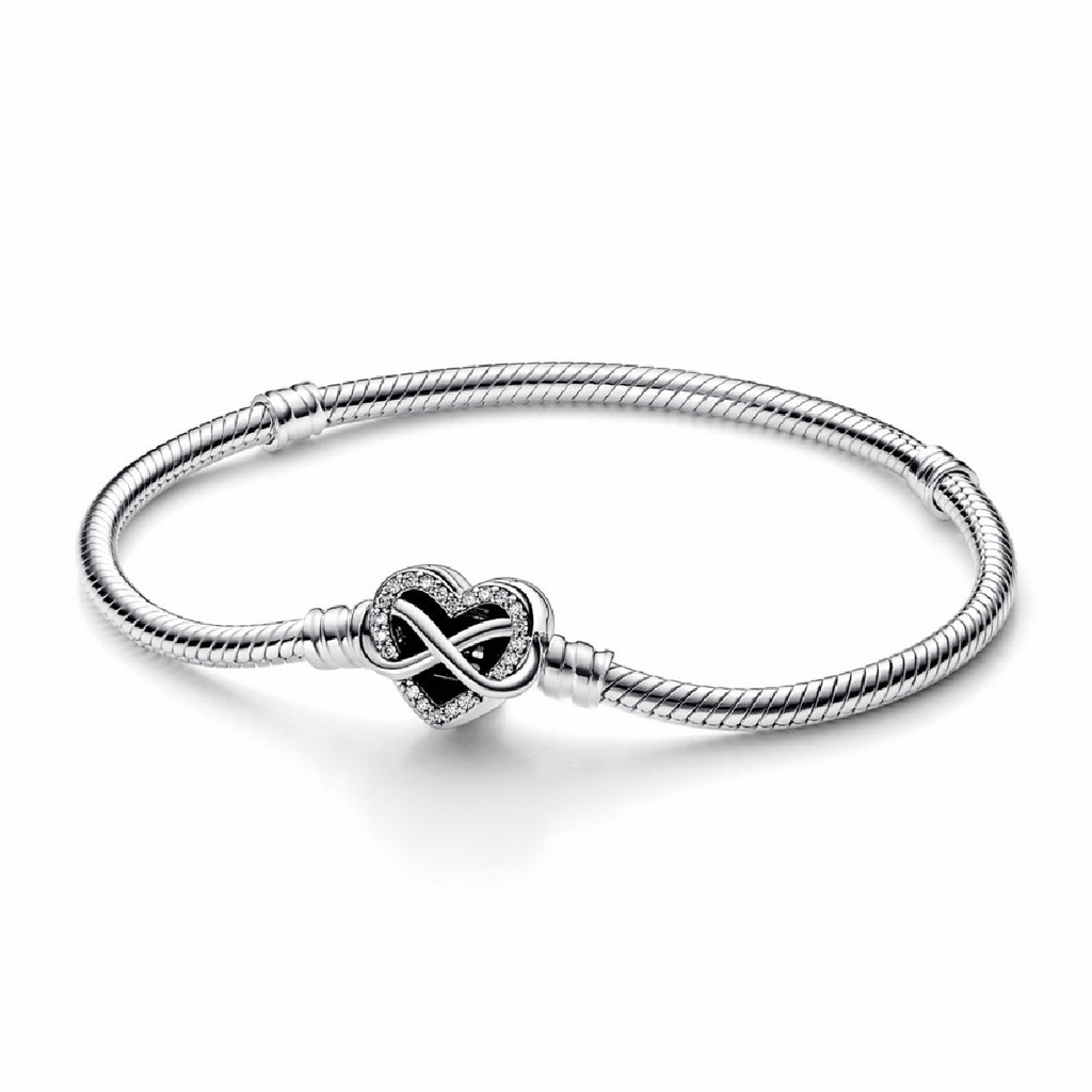 Pulsera Pandora Moments Cadena de Serpiente con Cierre de Corazón Infinito Espumoso