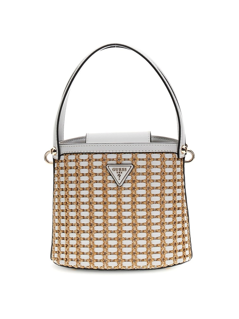 Bolso Guess Atalia Mujer Crossbody Rafia y Piel Blanca