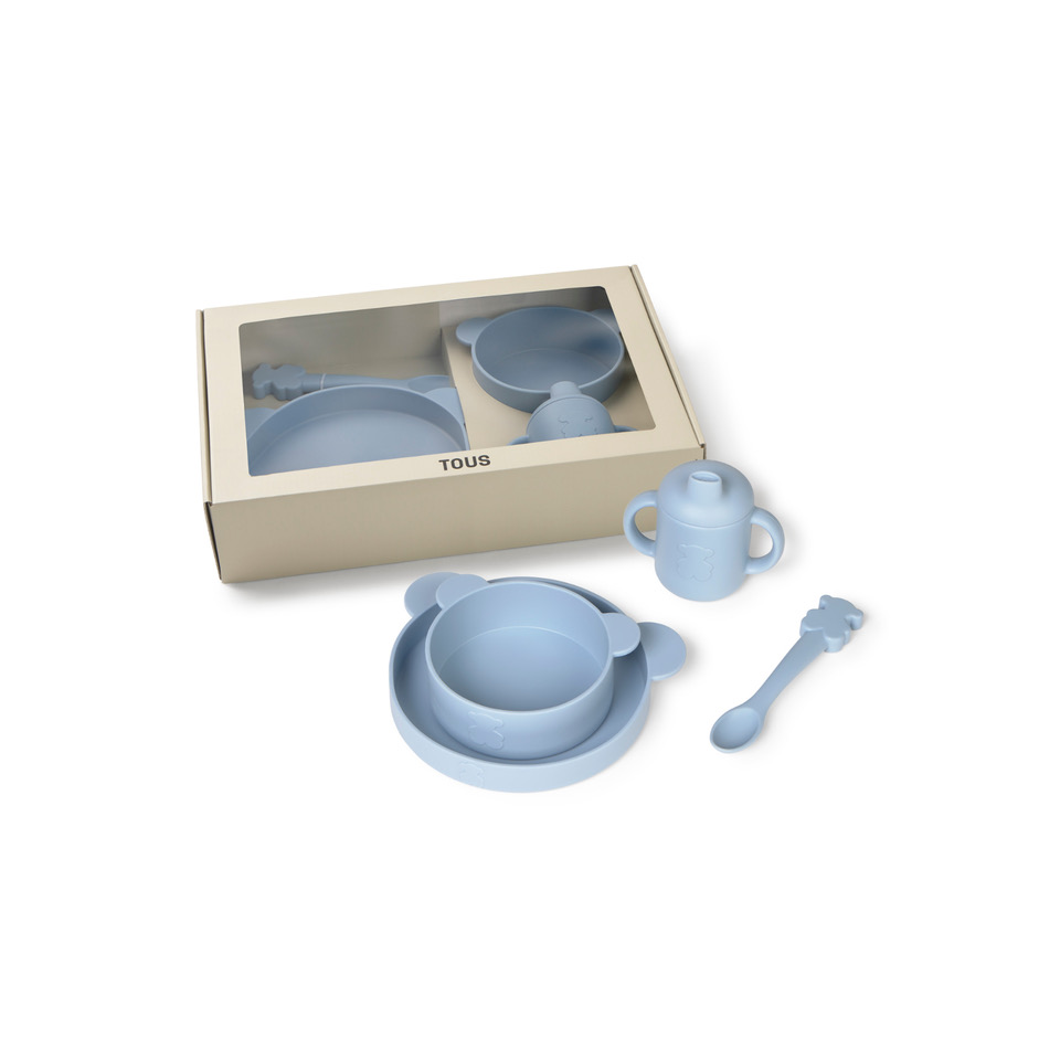 Vajilla Tous Baby de 4 piezas de silicona Zoe Azul Celeste