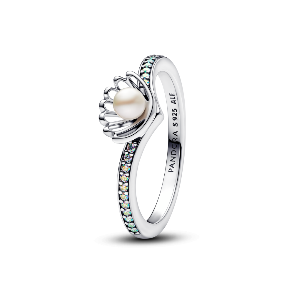 Anillo Pandora Perla Cultivada de Agua Dulce Tratada Concha Princesa Ariel de Disney