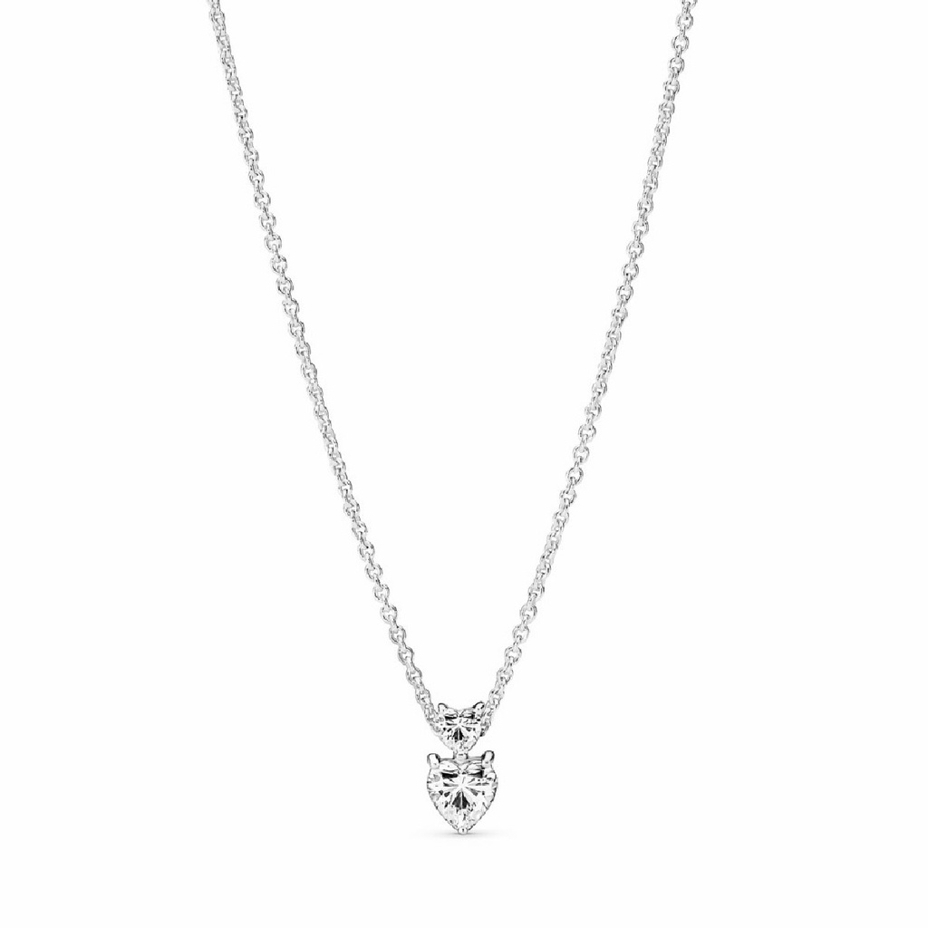 Collar Pandora Colgante Doble Corazón Brillante