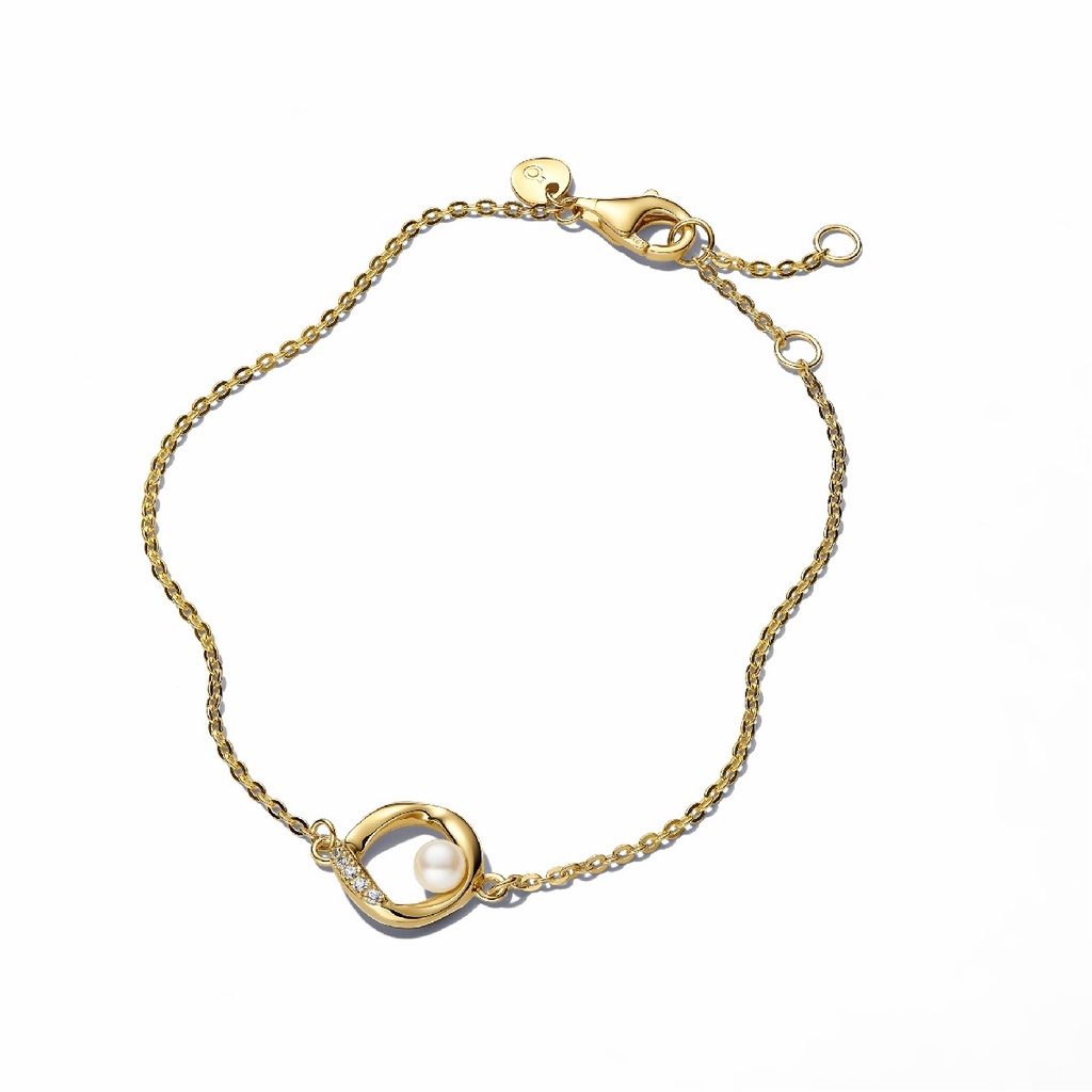 Pulsera Pandora Círculo Forma Orgánica en Pavé y Perla Cultivada de Agua Dulce Tratada
