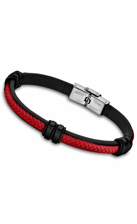 Pulsera Lotus Style Urban Man Acero Negra/Roja LS1829-2/9
