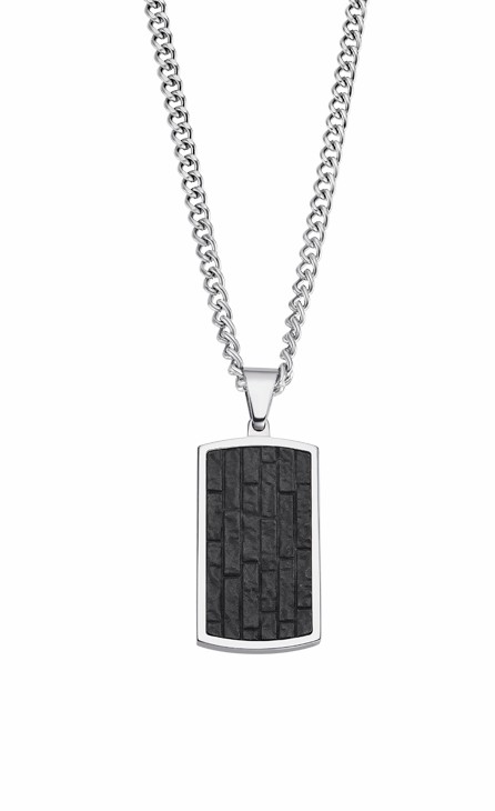Collar Lotus Style Placa Negra Hombre Acero Inox LS2275-1/1