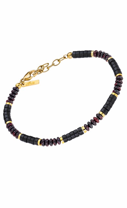 Pulsera Lotus Style Urban Man Acero Inox Abalorios Negro/Marrón /Dorado LS2373-2/2