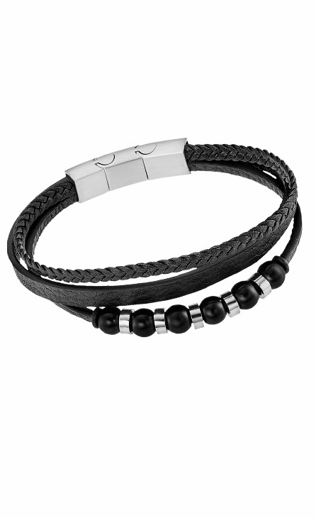 Pulsera Lotus Style Men in Black Acero y Piel Negra LS2382-2/1