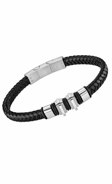 Pulsera Lotus Style Men Basic Acero y Piel Trenzada Negra LS2404-2/1