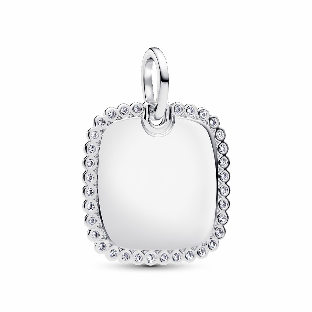 Colgante Pandora Etiqueta Grabable Cuadrada Brillante Plata de primera ley