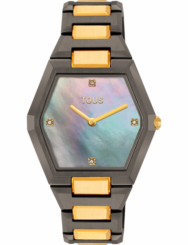 Reloj Tous Karat Analógico Brazalete Acero Negro, Dorado y Esfera Nácar Gris 3000144600