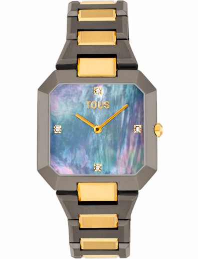 Reloj Tous Tarat Analógico Brazalete Acero Negro, Dorado y Esfera Nácar Gris 3000144800