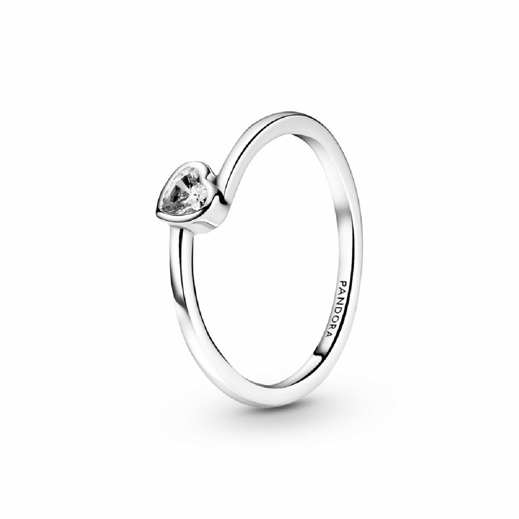 Anillo Pandora Corazón Solitario Transparente Inclinado 199267C02