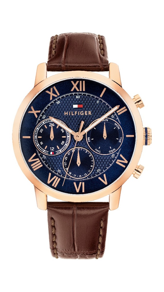 Reloj Tommy Hilfiger Hombre Caja Acero Rosado Correa Marrón 1710727