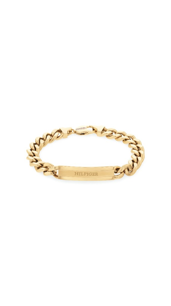 Pulsera Tommy Hiflgier Cadena y Placa Acero Baño Oro Hombre 2790580