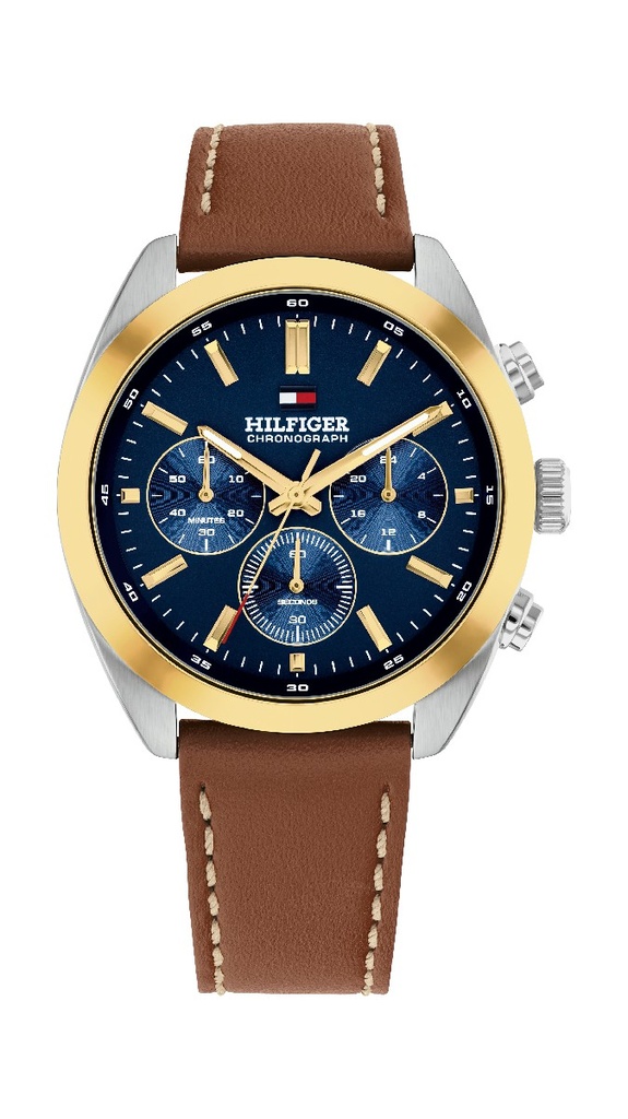 Reloj Tommy Hilfiger Hombre Hudson Dorado Azul y Piel Marrón Multifunción 1710720