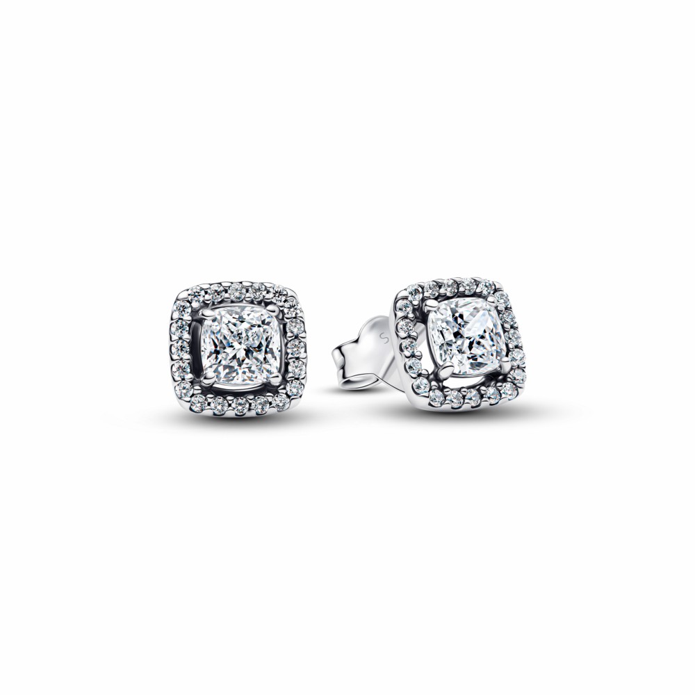Pendientes Pandora Botón Halo Blanco Cuadrado Brillante 293551C02