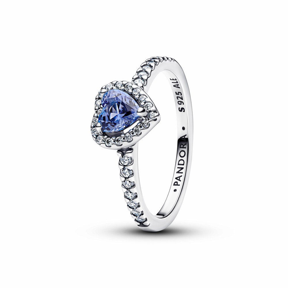 Anillo Pandora Corazón Azul en Relieve Brillante 198421C05