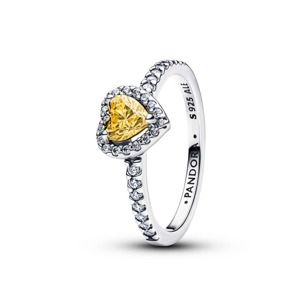 Anillo Pandora Corazón Amarilllo en Relieve Brillante 198421C06