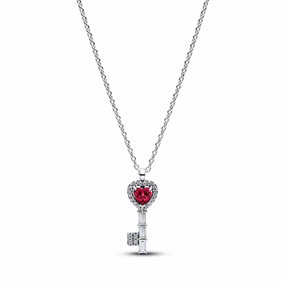 Collar Pandora Llave Corazón Rojo Elevado Plata 394392C01-45