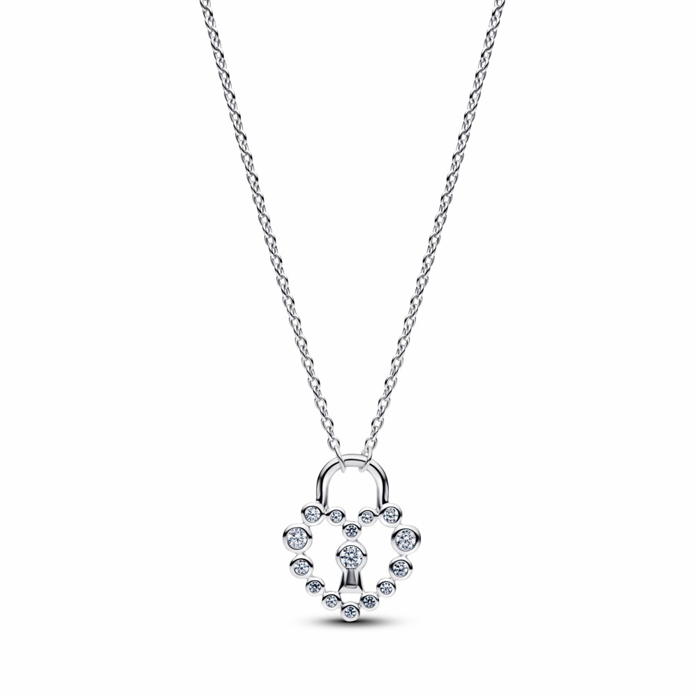 Collar Pandora Candado Corazón Brillante Plata 394416C01-50