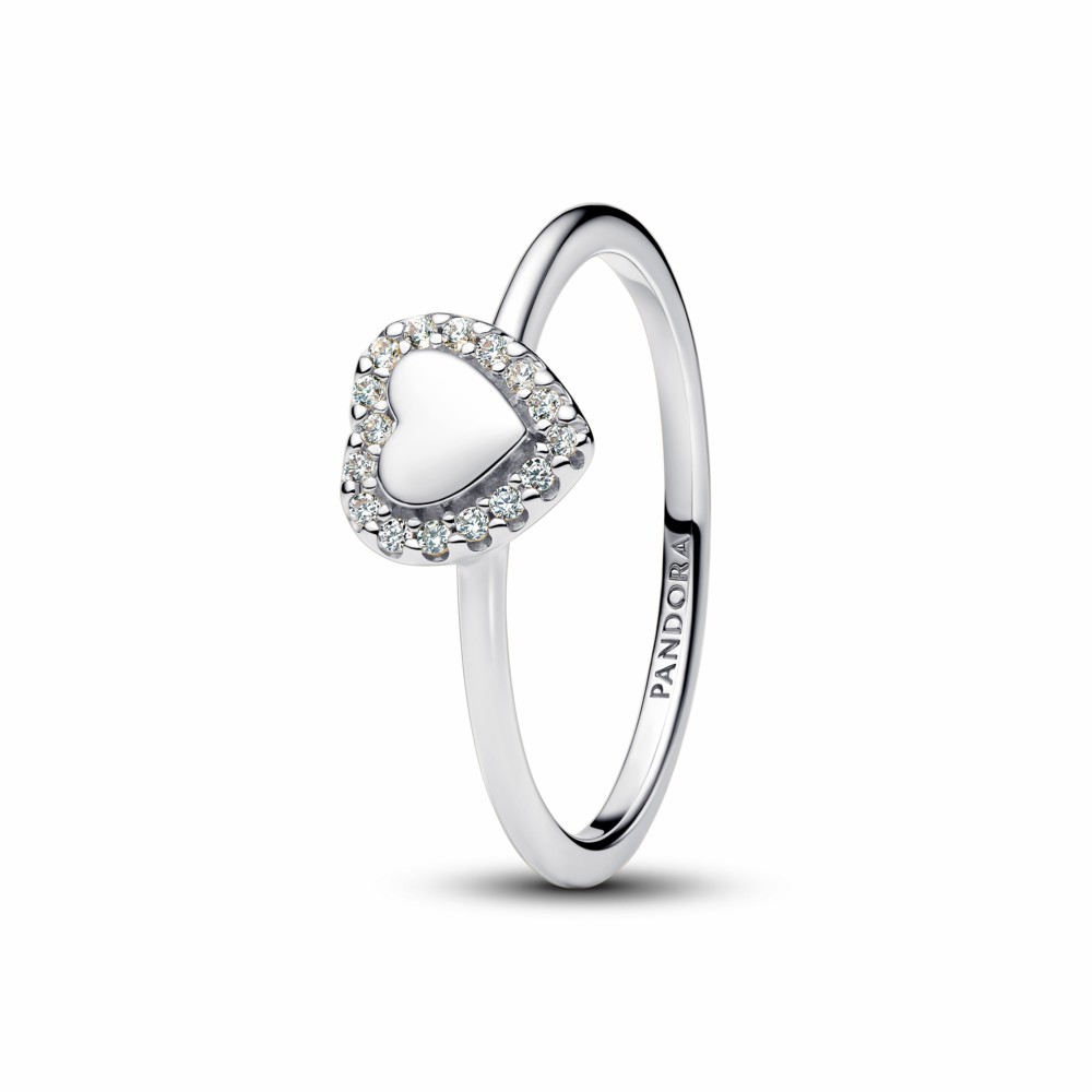 Anillo Pandora Halo y Corazon Grabable