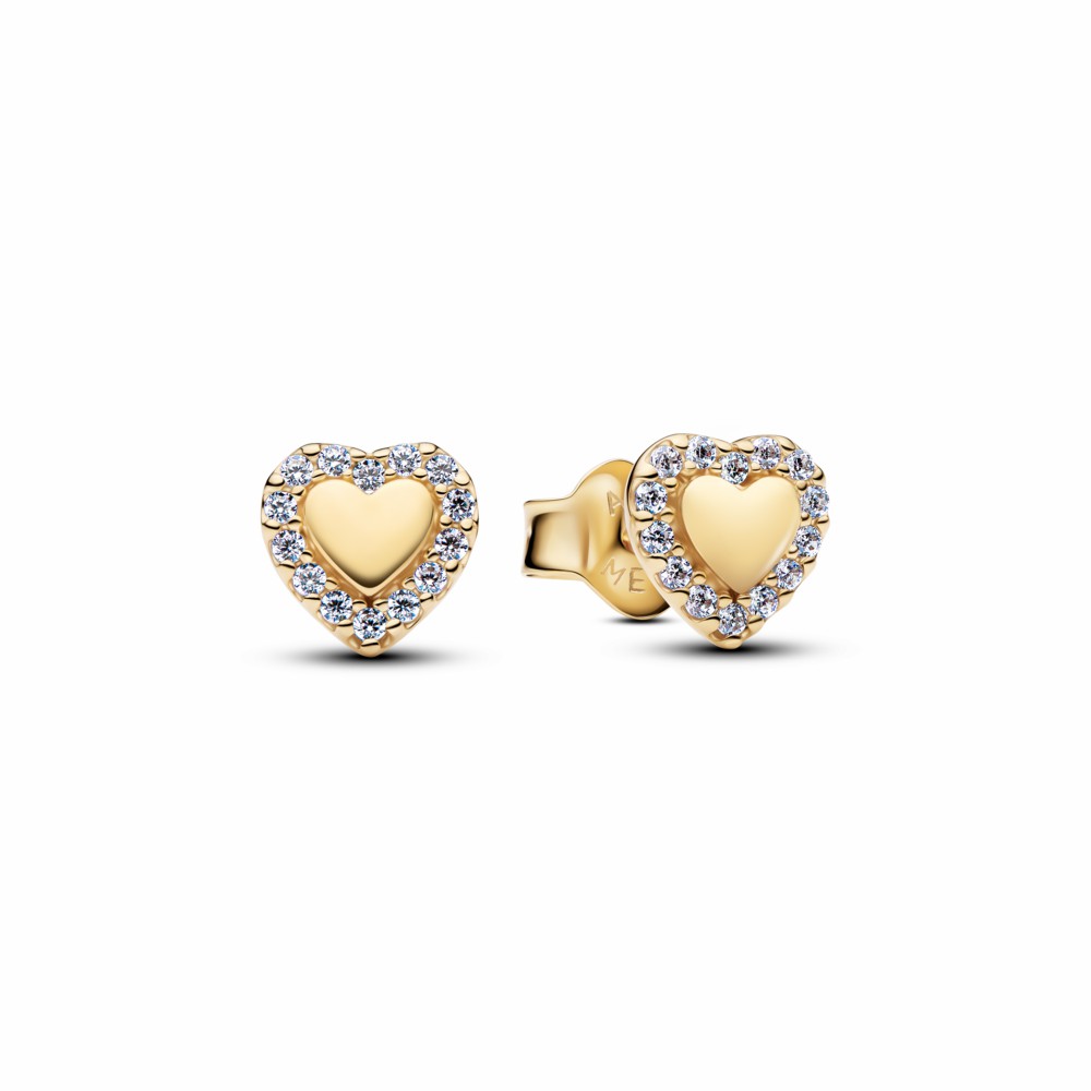 Pendientes Pandora Botón Halo Corazón Dorados 264363C01