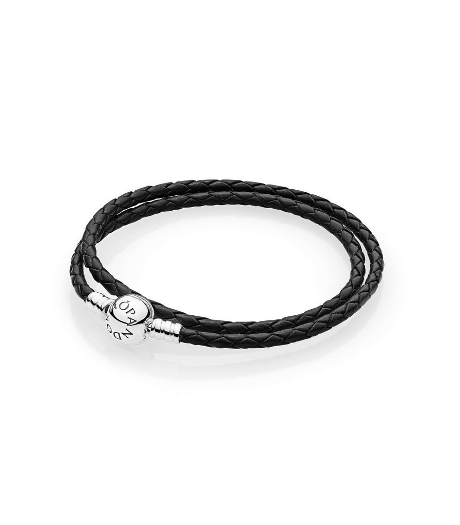 Pulsera Pandora Cuero Negro Trenzado Cierre Redondo