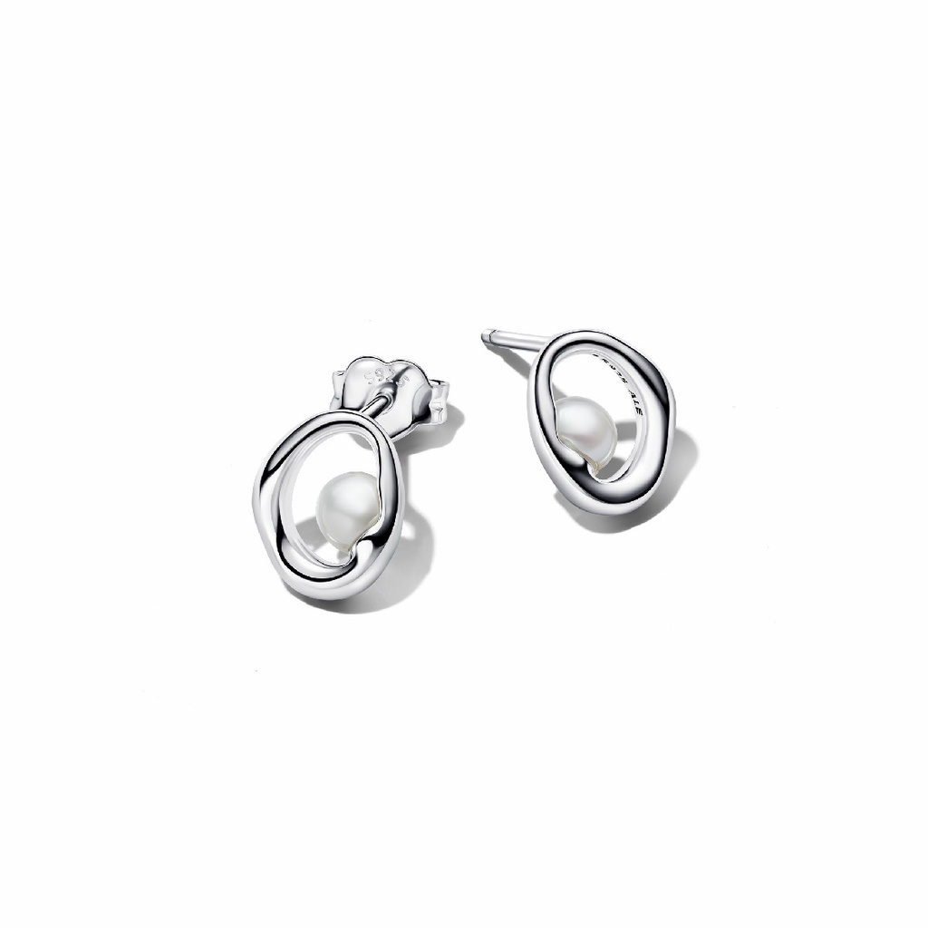 Pendientes Pandora de Botón Óvalos Forma Orgánica y Perla Cultivada de Agua Dulce 293295C01